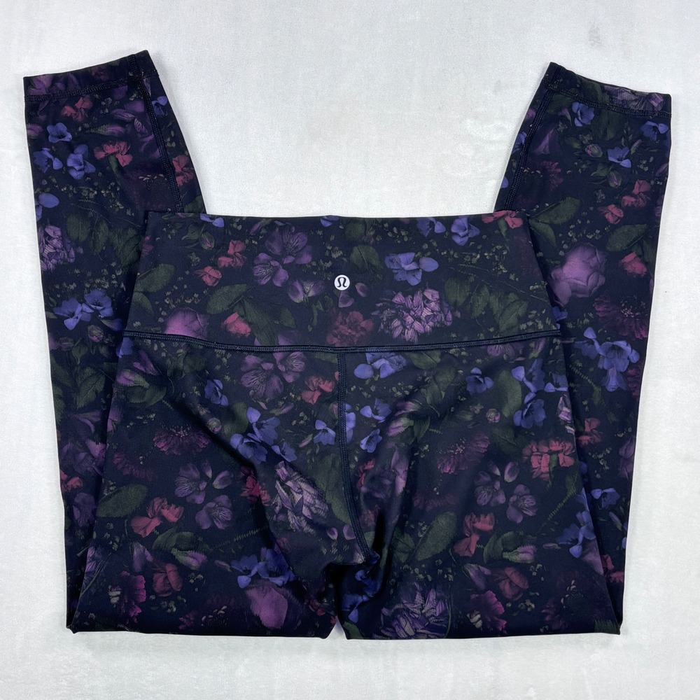 Lululemon Wunder Under High Rise Yoga Workout Pants Dark Floral Purple Size 8